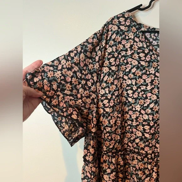 Agnes Orinda Black & Orange Floral Flutter Sleeve Tiered Blouse - Picture 2 of 7